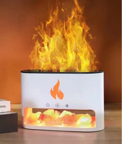 White Blaze Aroma Diffuser - Himalayan Salt Chamber - USB-C - Flame Effect (Salt included)